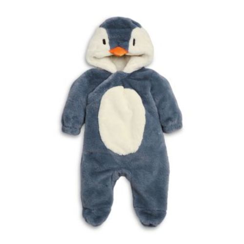 Unisex Faux Fur Penguin Hooded Footed Pramsuit Coverall - Baby