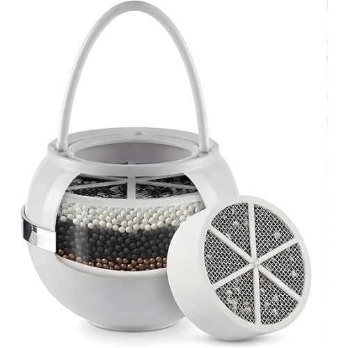 Crystal Quest Premium Bath Ball & Replacement Filter Cartridge Bundle - Water Filter System-Reduce Contaminants for Softer &Smoother Skin-Effortless & Quick Installation| Bundle and Save (White)