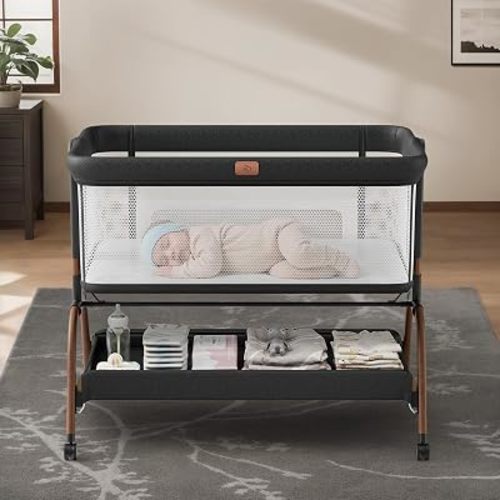BabyBond Bassinet Bedside Crib, Stable and Secure Crib for Newborns, Black