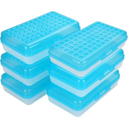 BTSKY 6 Pack Multipurpose Utility Box- Large Capacity Pencil Box with Lid Snap Closure Pencil Holder for Organize and Carry Pencils Watercolor Pens Stationery Office Supplies Organizer Blue