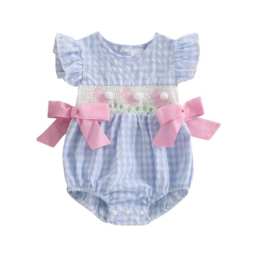 MoZiKQin Baby Girl 4th of July Outfit Newborn American Flag Bubble Romper Bowknot Ruffle Bodysuit Smocked Baby Clothes