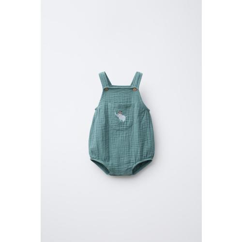 TEXTURED JUMPSUIT WITH ELEPHANT EMBROIDERY - Sea green | ZARA United States