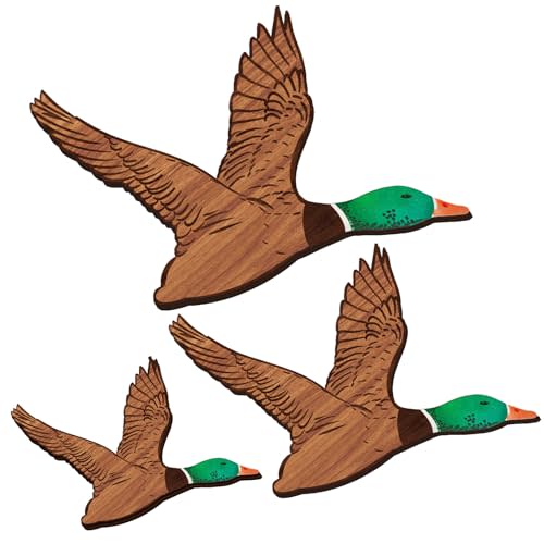 Wenqik 3 Size Mallard Duck Wall Art Wooden Ducks Wall Decor Rustic Flying Birds Decor Carved for Home Living Room Bedroom Office(Normal Size,Green)