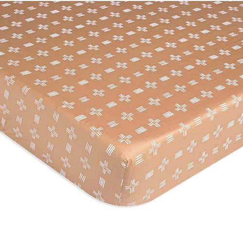 Crane Baby Crib Sheet, Copper Dash Neutral Crib Sheets & Toddler Sheets, 100% Cotton Sateen, 28" x 52", Breathable & Fitted