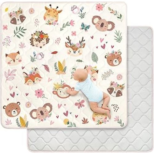 Baby Play Mat for Floor 50 * 50 inch, Extra Thick Soft Cushioning Foam Mat for Kids, Non Slip & Washable Crawling Mat for Toddler, Padded Play Mat for Baby Tummy Time, Boho Animals
