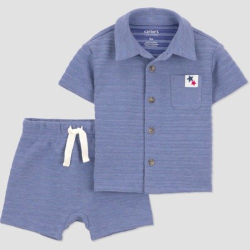 Carter's Just One You® Baby Boys' 2pc Striped Button-Down 4th of July Shirt and Shorts Set - Blue 9M