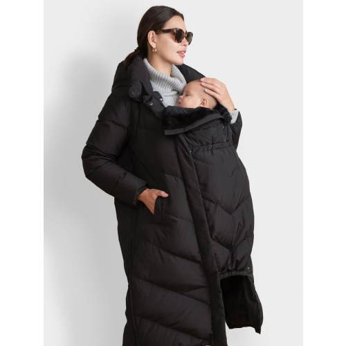 Seraphine Black Seraphine Long Chevron Puffer Maternity Black Coat