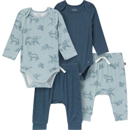 Modern Moments by Gerber Baby Boy Long Sleeve Bodysuits and Cozy Pants Sets, 4 Pieces, Blue, 0-3 months