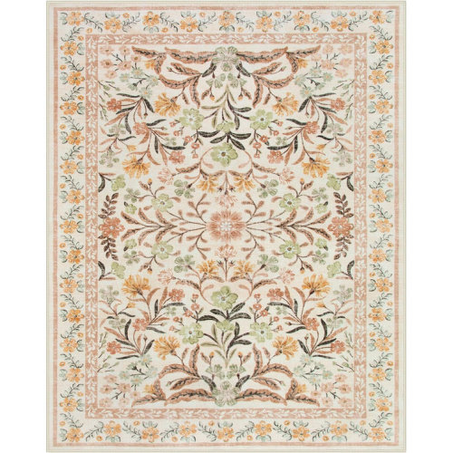Kaldi Kaldi Oriental Botanical Floral Machine Washable Area Rug with Non-Slip Backing for Living Room, Dining Room, Bedroom