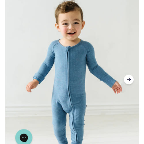 Heather Blue Ribbed Zippy - Little Sleepies