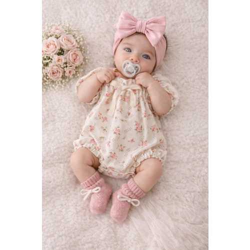 Spring Baby Girl Outfit, Coming Home, Floral Romper with Bow Headband, Newborn Girl Outfit, Baby Shower Gift