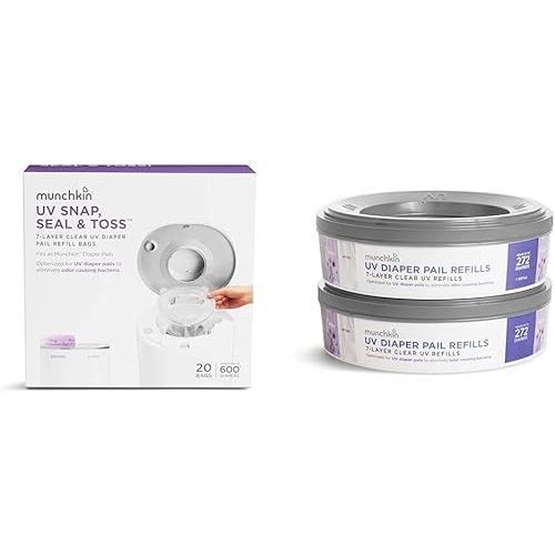 Munchkin® Refill Set for UV Diaper Pail - Includes 20 UV Snap, Seal & Toss™ Refill Bags and 2 UV Refill Rings