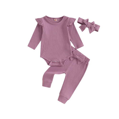 Bagilaanoe 3pcs Newborn Baby Girl Pants Set Long Sleeve Romper Tops + Leggings + Headband 3M 6M 9M 12M 18M Infant Casual Clothes