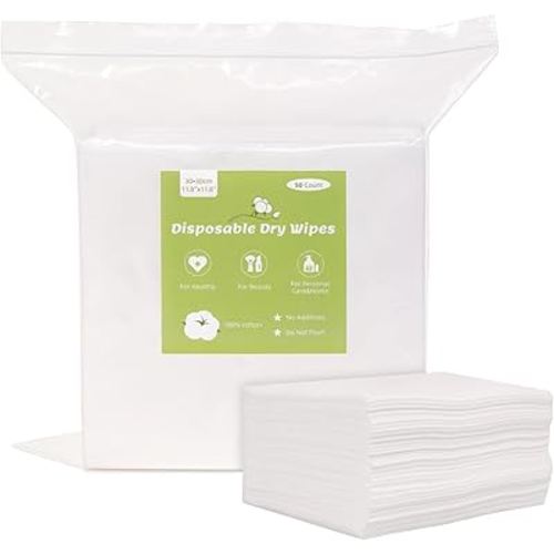 Disposable Dry Baby Wipes, Ultra Soft Gentle Cleansing Cloths for Adults, IncontinenceCare, Baby Care, Cleansing Wipes 11.8"x11.8" Lint Free Wipes 50 Count