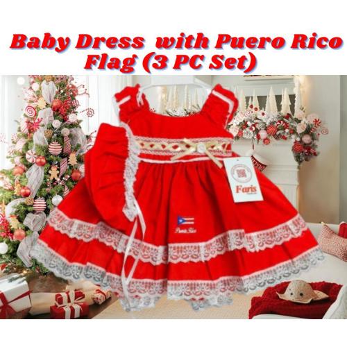 Handmade Baby Traditional Puerto Rican Dress – 3-Piece Set (Dress, Hat & Panty)