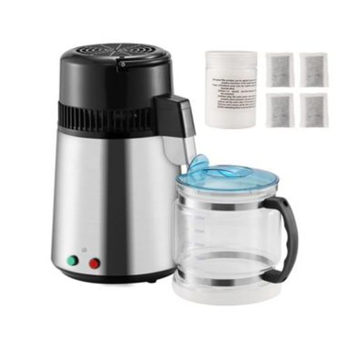 VEVOR Water Distiller, 4L 1.05 Gallon Pure Water Purifier Filter For Home Countertop, 750W Distilled Water Maker, Stainless Steel Interior Distiller