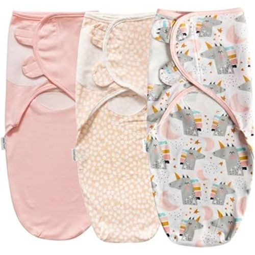 Little Tots Swaddle Blanket for Baby Girl Boy Easy Change Infant Wrap 2 or 3 Pack Adjustable Sleep Sack for Newborn Babies 0-3 Month (Pink Unicorns)
