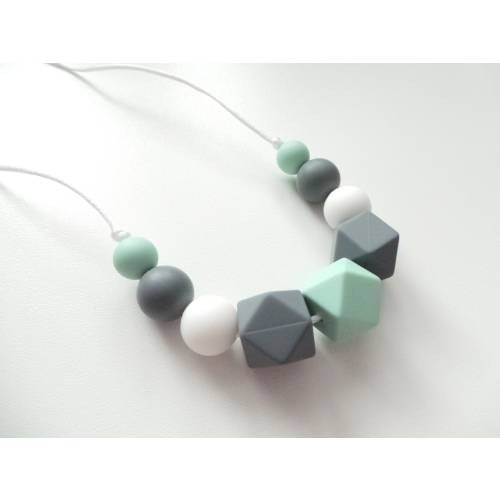 Mint & Grey Silicone Nursing Necklace: Sensory Breastfeeding necklace