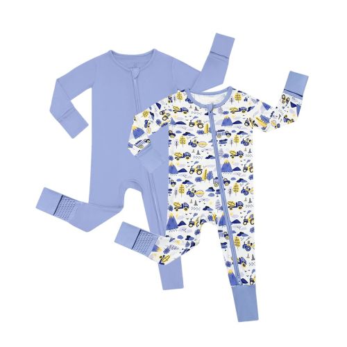 JunNeng 2Pcs Baby Rayon from Bamboo Sleeper with Mitten Cuffs, Footless Zipper Cozy Pjs, Non-Slip Soles Romper