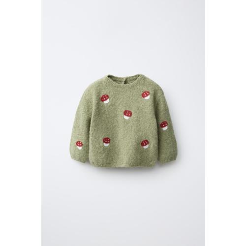 EMBROIDERED MUSHROOM KNIT JUMPER - Mid-green | ZARA United States