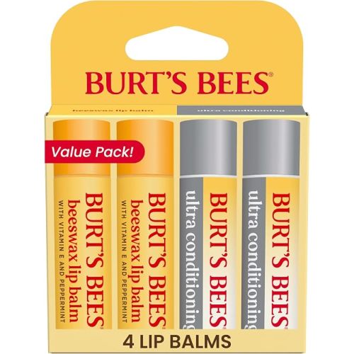 Burt's Bees Lip Balm and Ultra Conditioning Lip Balm, 0.15 oz., 4 Tubes