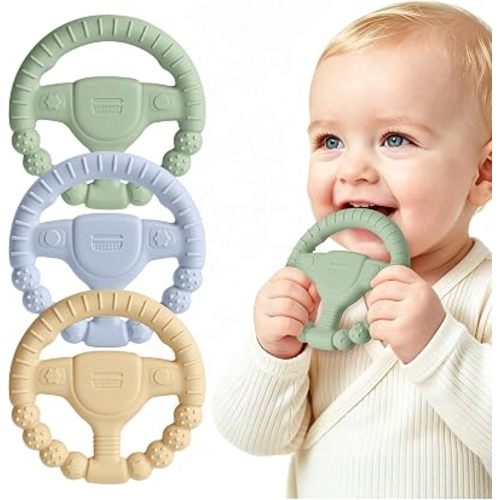 3 Pack Baby Teething Ring Toys for 0-6 6-12 Months, BPA-Free Silicone
