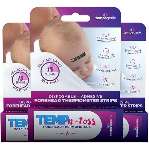 Fast Reading Disposable Forehead Thermometer Strips - Temp-N-Toss for Accurate & Hygienic Baby Temperature Measurement - Easy to Use and Reliable Single-Use Fever Indicator (18)