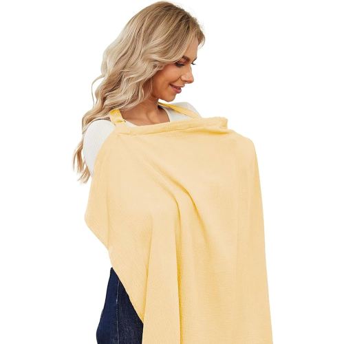PPOGOO Muslin Nursing Cover for Baby Breastfeeding, Breathable Privacy Nursing Covers for Mom 100% Cotton Breastfeeding Cover with Rigid Hoop for Mother Nursing Apron (Lemon Yellow)