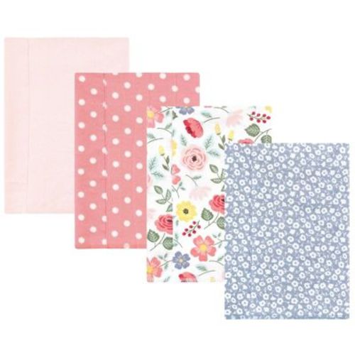 Luvable Friends Hudson Baby Infant Cotton Poly Flannel Burp Cloths 4pk, Blush Floral