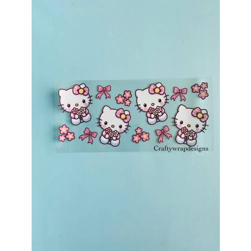 Kitty Pink Bows UV DTF Cup Wrap, stickers for cups and tumblers, ships fast