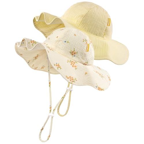 HONGTEYA Baby Sun Hat Muslin Toddler Bucket Hat for Girls Boys Infant Wide Brim Sun Protection