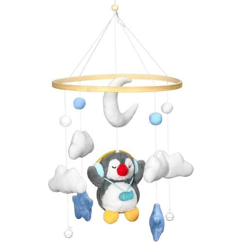 Baby Crib Mobile - Penguin Mobile for Crib, Handmade Furry Nursery for Boys and Girls, Baby Bassinet Mobile Toy - Shower Set for Infant Bedroom Hanging Decoration