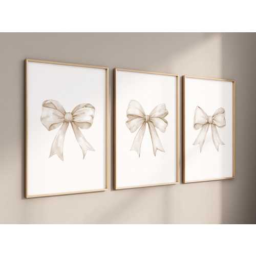 Natural Coquette Bow Watercolor Nursery Prints: Gender Neutral Decor, Cottagecore Nursery Decor