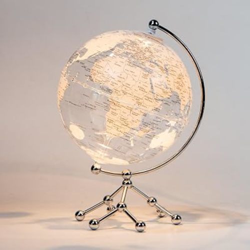 White Earth Globe, Diam. 20 cm/7.9 inches, Nightlight, Warm White Light, World Map