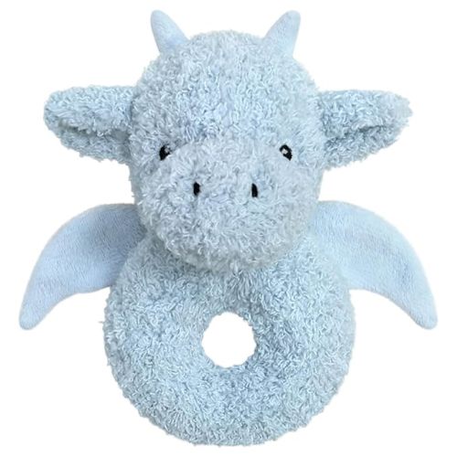 Doindute Baby Dragon Soft Rattle Toy, Plush Dinosaur Infant Shaker Rattle Easy-Grasp Stuffed Animal Toy, Gifts for Newborns Babies Toddlers Boys Girls, Blue, 6 Inches