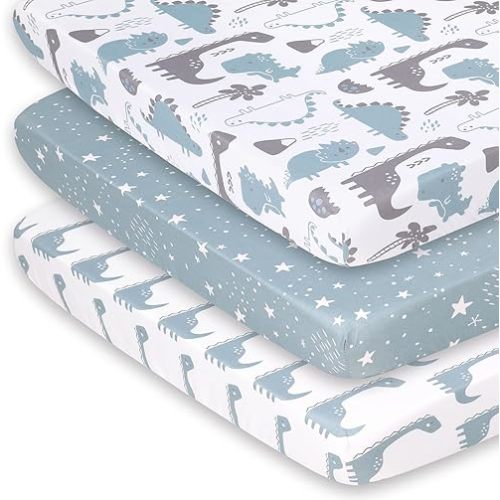 The Peanutshell Mini Crib Fitted Sheets Set, Playard, Pack Play Sheets, Playpen, Dinosaur