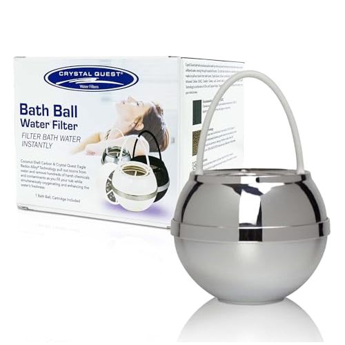 Crystal Quest Bath Ball Water Filter for Bathtub - 3-Stage Filtration, Removes Chlorine, Chloramine & Byproducts, 2,500 Gallons, BPA Free, pH Balanced Water, Fits Most Tubs, Easy Install - Chrome