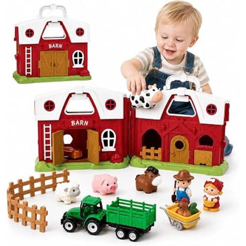 Farm Animal Toys for Toddlers 1-3, Big Barn Montessori Learning Playset