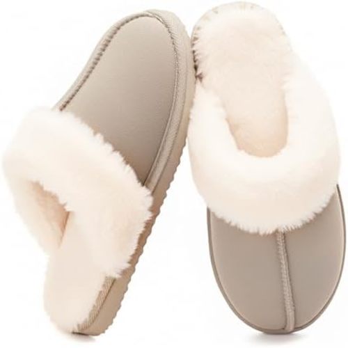 OOW Fuzzy Slippers for Women Cozy Faux Fur House Shoes Winter Warm Memory Foam Slippers for Indoor and Outdoor