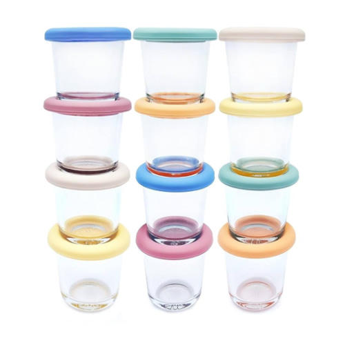 Elk and Friends 4oz Borosilicate Glass Baby Food Storage Jars with Silicone Lid | Strong Glass | Set of 12 | Microwave, Oven & Dishwasher Safe | Infant and Babies