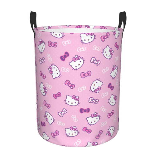 Large Laundry Basket with Handle, Hello Kitty Collapsible Laundry Hamper, Dirty Clothes Storage Basket for Living Room, Bathroom, Bedroom, College Dorm
