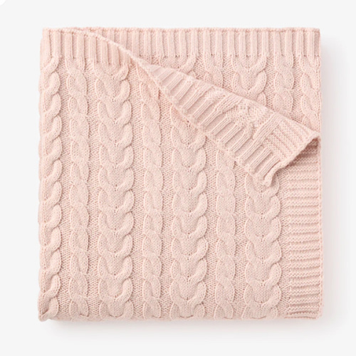 Pale Pink Horseshoe Cable Knit Baby Blanket – Elegant Baby