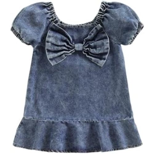 MAINESAKA Toddler Girl Denim Dress Baby Sundress Sleeveless Ruffle Blue Jean Dresses Strape Pleated Layered Cake Summer Dress
