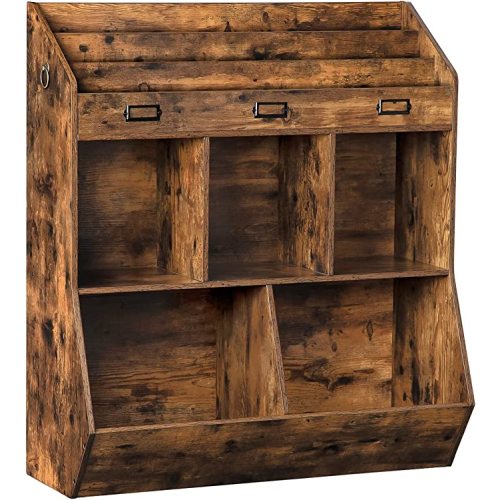 HOOBRO Kids Bookshelf, Toy Storage Organizer, Bookshelf for Kids, 5 Compartments and 3-Layer Shelves, Bookcase Footboard, for Game Room, Playroom, Nursery, School, Rustic Brown FG34CW01