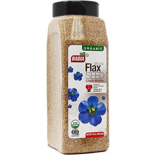 Badia Organic Ground Flax Seed, 16 oz - Superfood High in Fiber & Omega-3, Certified Organic, Non-GMO, Baking, Smoothies & Cooking