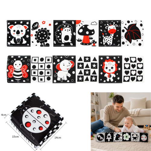 Black and White Baby Toy Tummy Time High Contrast Newborn Toys 0-3 Months Soft Baby Book Visual Stimulation Montessori Sensory Infant Toys 0-6-12 Months Boy Girl Shower Gift,D