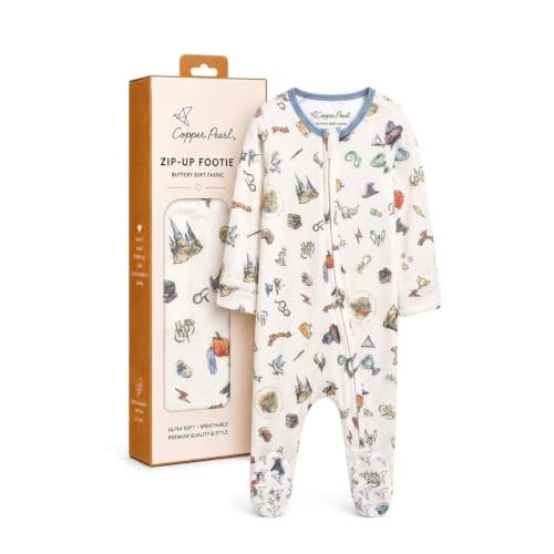 Copper Pearl Zip-Up Footie Baby Pajamas – Soft Newborn Onesies for Boys & Girls, Tag-Free with Two-Way Zipper Baby Sleepers for Newborn - 24 Months, Wizarding World™