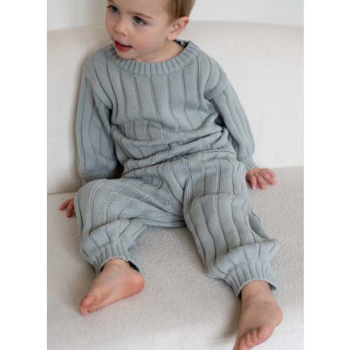 Children’s Wide Ribbed Knit PANT ‘Fog’ – Oat Co - Size 0-6 months