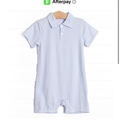 Levi Short Romper, Light Blue Stripe – Stitchy Fish