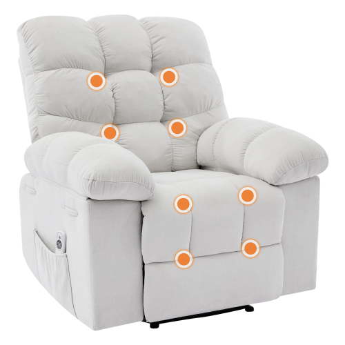 Nursery Rocking Chairs, Rocking Chair with Massage and Heat,Heat Ergonomic Overstuffed Breathable Fabric Reclining Chair with 2 Side Pockets, Remote Control, Living Room, Bedroom